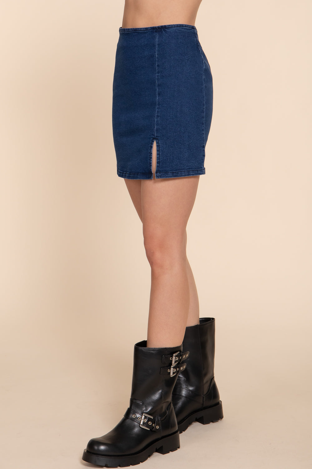 S8008AB  DENIM SKIRT WITH SLIT DETAIL