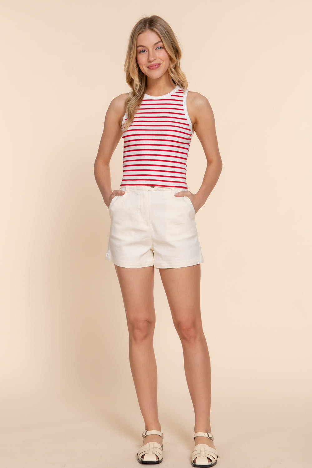 T8085AB STRIPE COTTON RIB KNIT TANK TOP