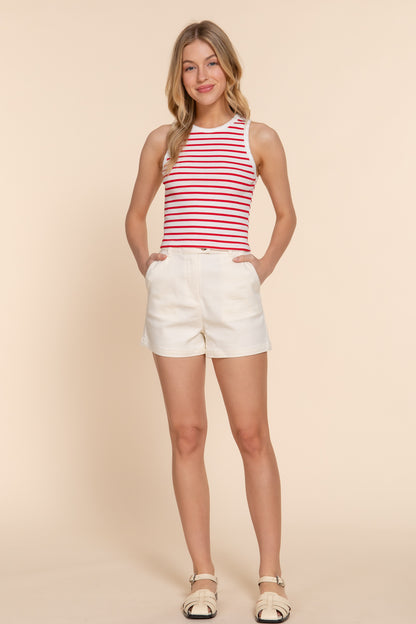 T8085AB STRIPE COTTON RIB KNIT TANK TOP