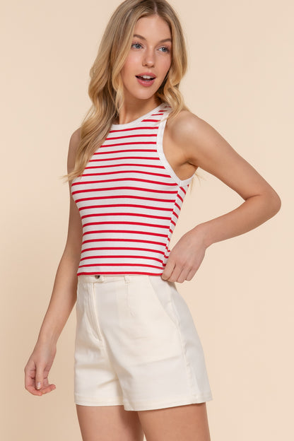 T8085AB STRIPE COTTON RIB KNIT TANK TOP