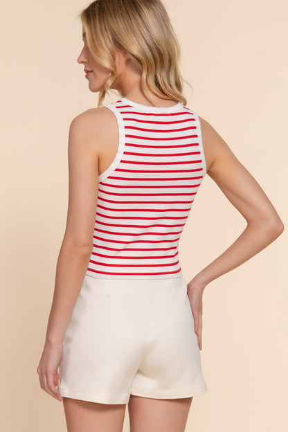 T8085AB STRIPE COTTON RIB KNIT TANK TOP