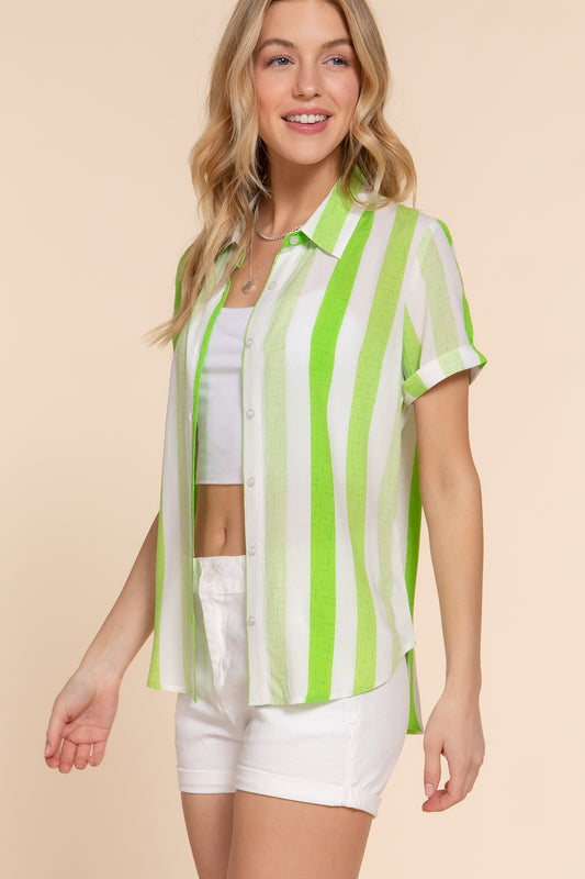 T8075AB SHORT SLV MULTI STRIPE PRINT WOVEN SHIRT