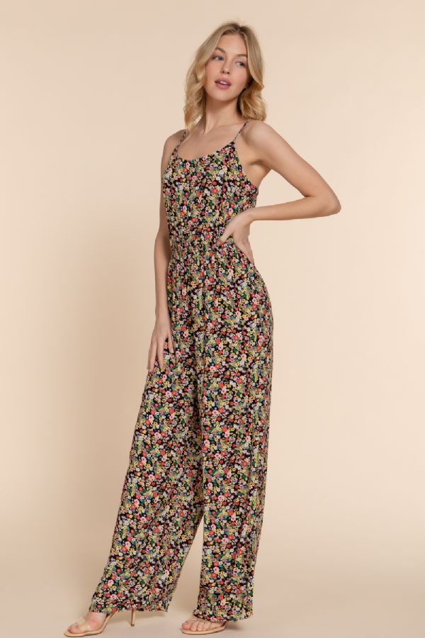 R8011AB FLORAL PRINT WOVEN CAMI JUMPSUIT