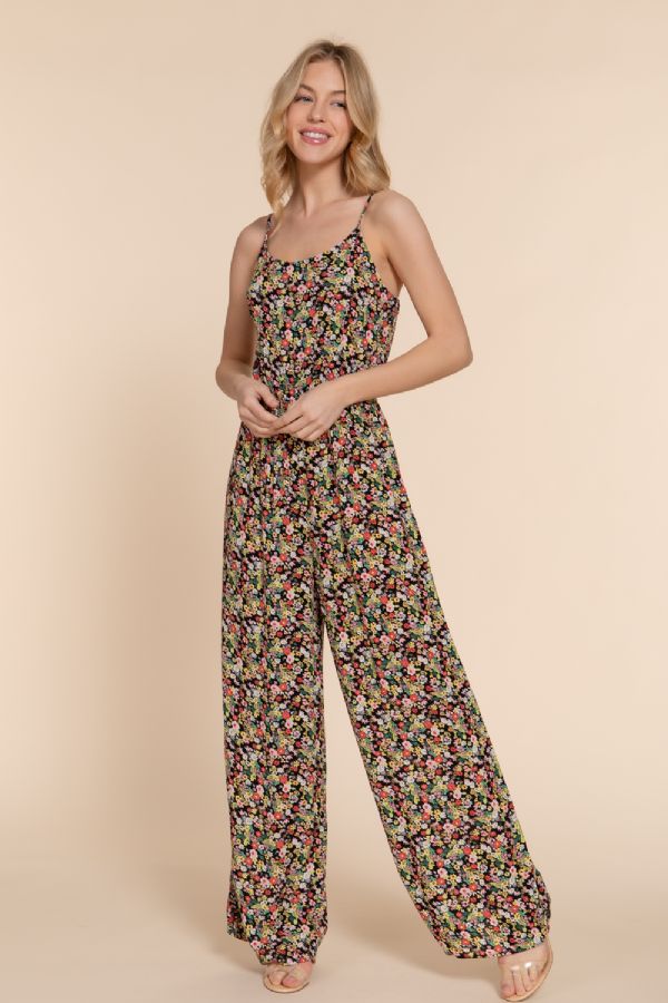 R8011AB FLORAL PRINT WOVEN CAMI JUMPSUIT