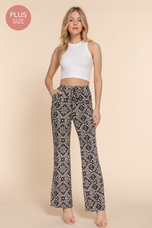 PL8012AB  STRETCH PRINT STRAIGHT LONG PANTS