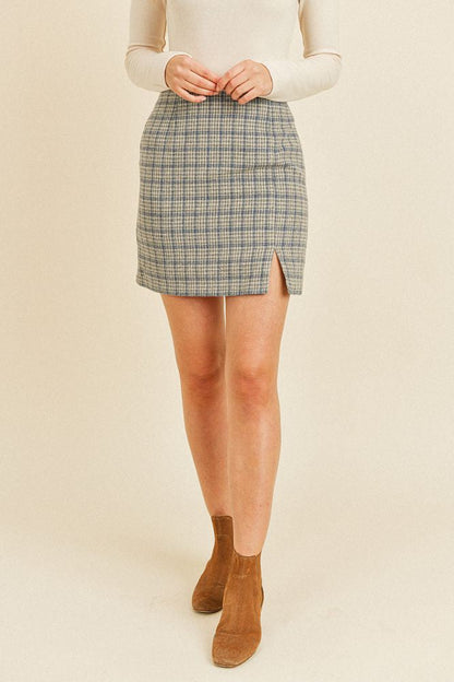 Plaid Woven Mini Skirt With Slit