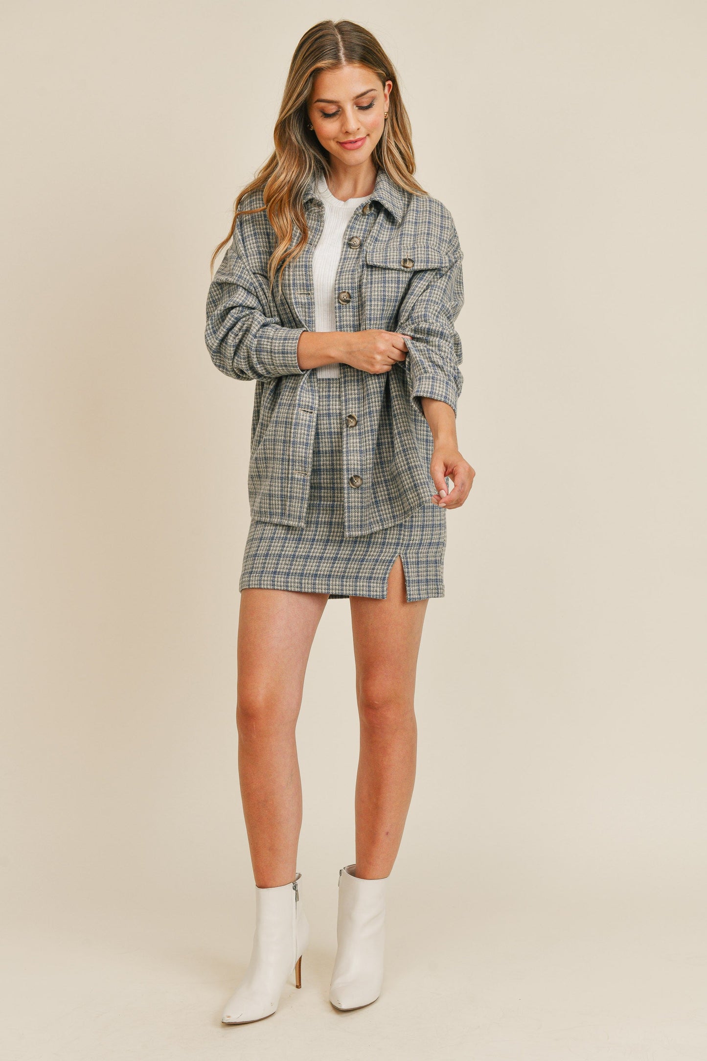Plaid Woven Mini Skirt With Slit