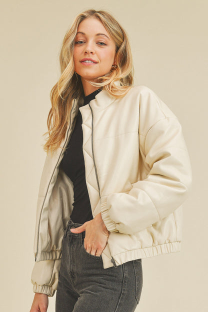 Zip-Up Leather Bomber Jacket