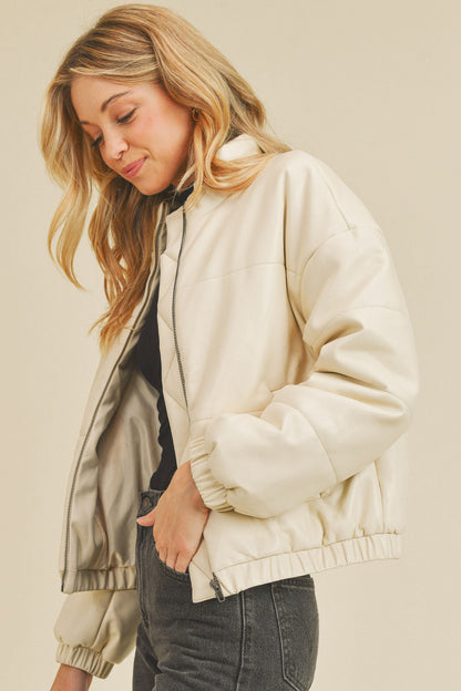 Zip-Up Leather Bomber Jacket