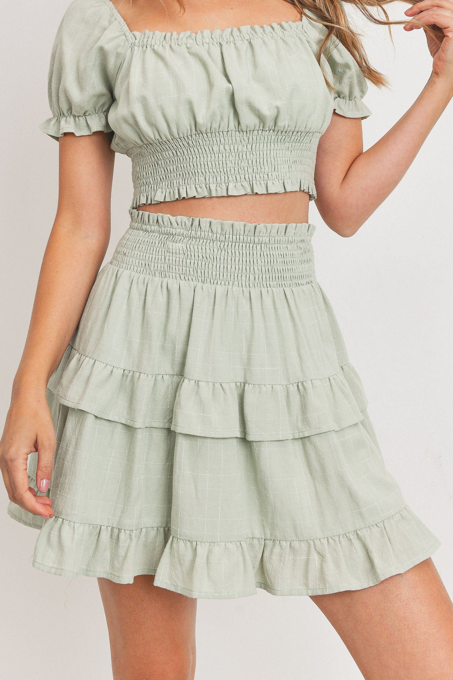 Elastic Waist Ruffle Layer Skirt