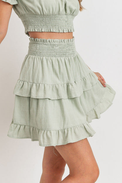 Elastic Waist Ruffle Layer Skirt