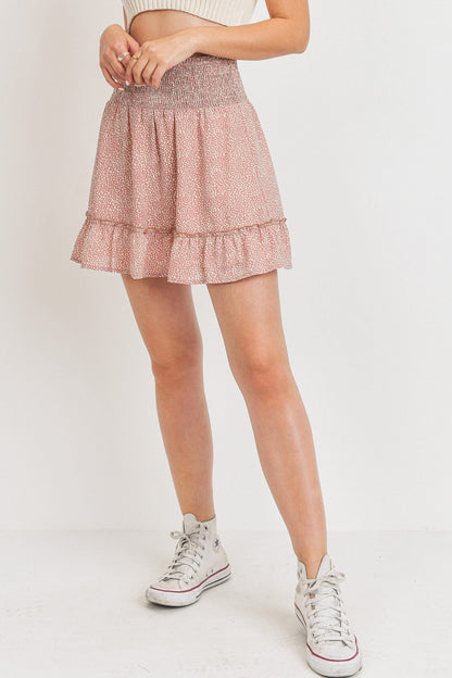 Leopard Smocking Waist Ruffle Skirt