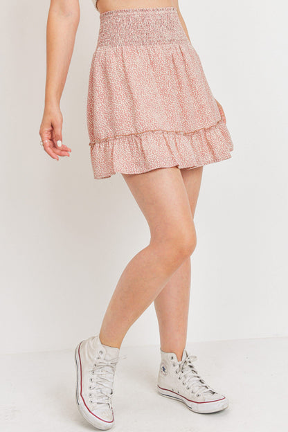 Leopard Smocking Waist Ruffle Skirt