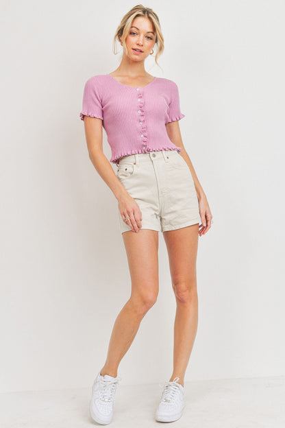 Rib Knit Button Up Tee