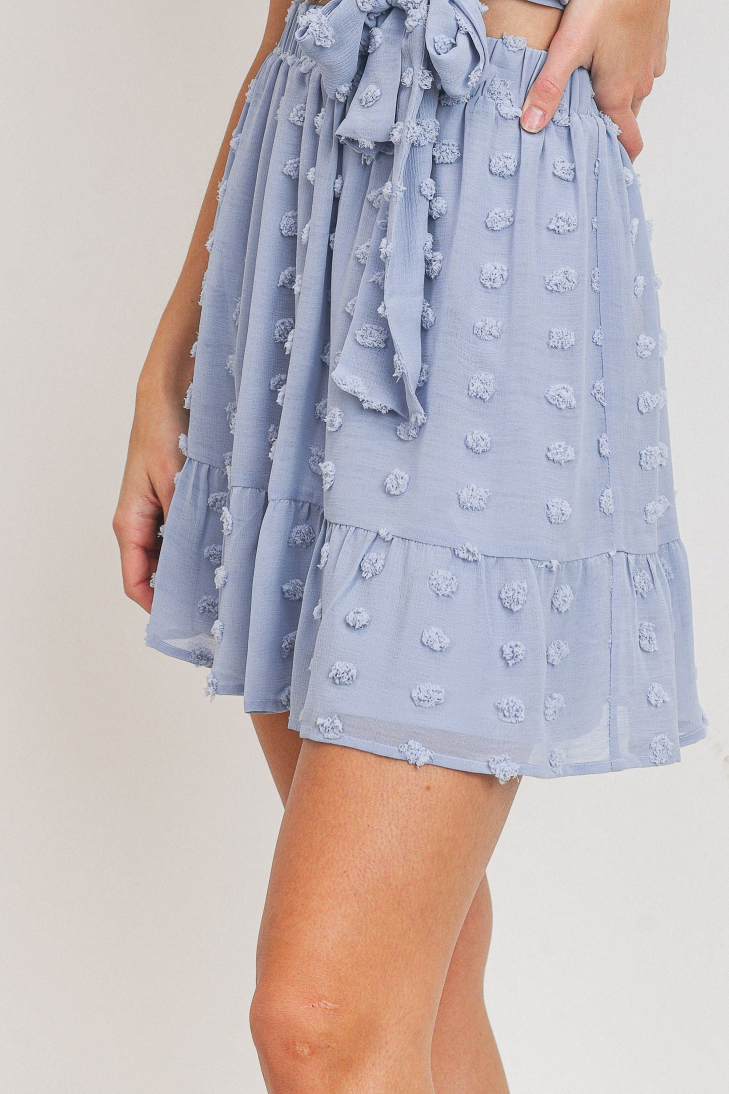 Pompom Textured Ruffle Bottom Skirt