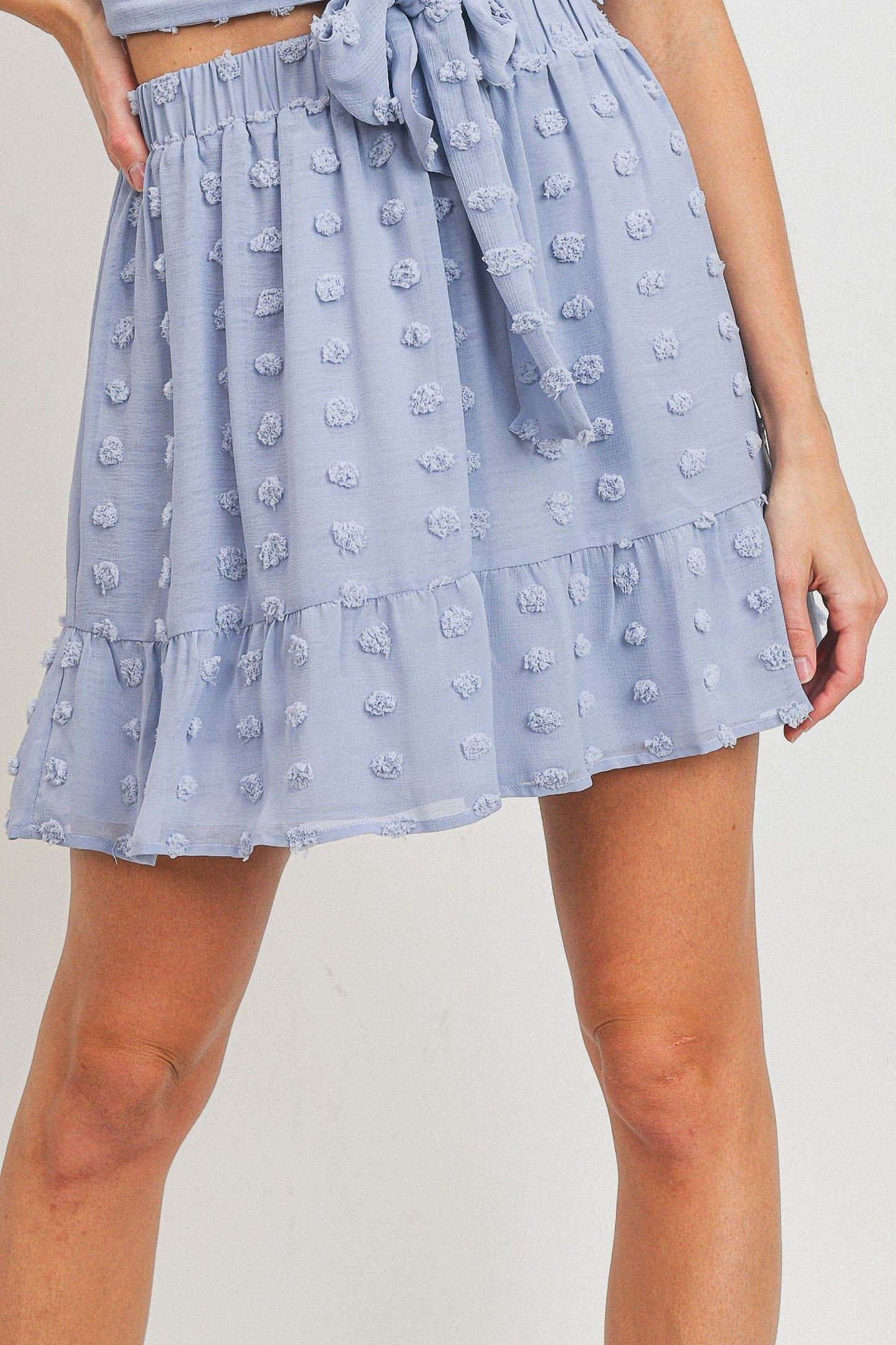 Pompom Textured Ruffle Bottom Skirt