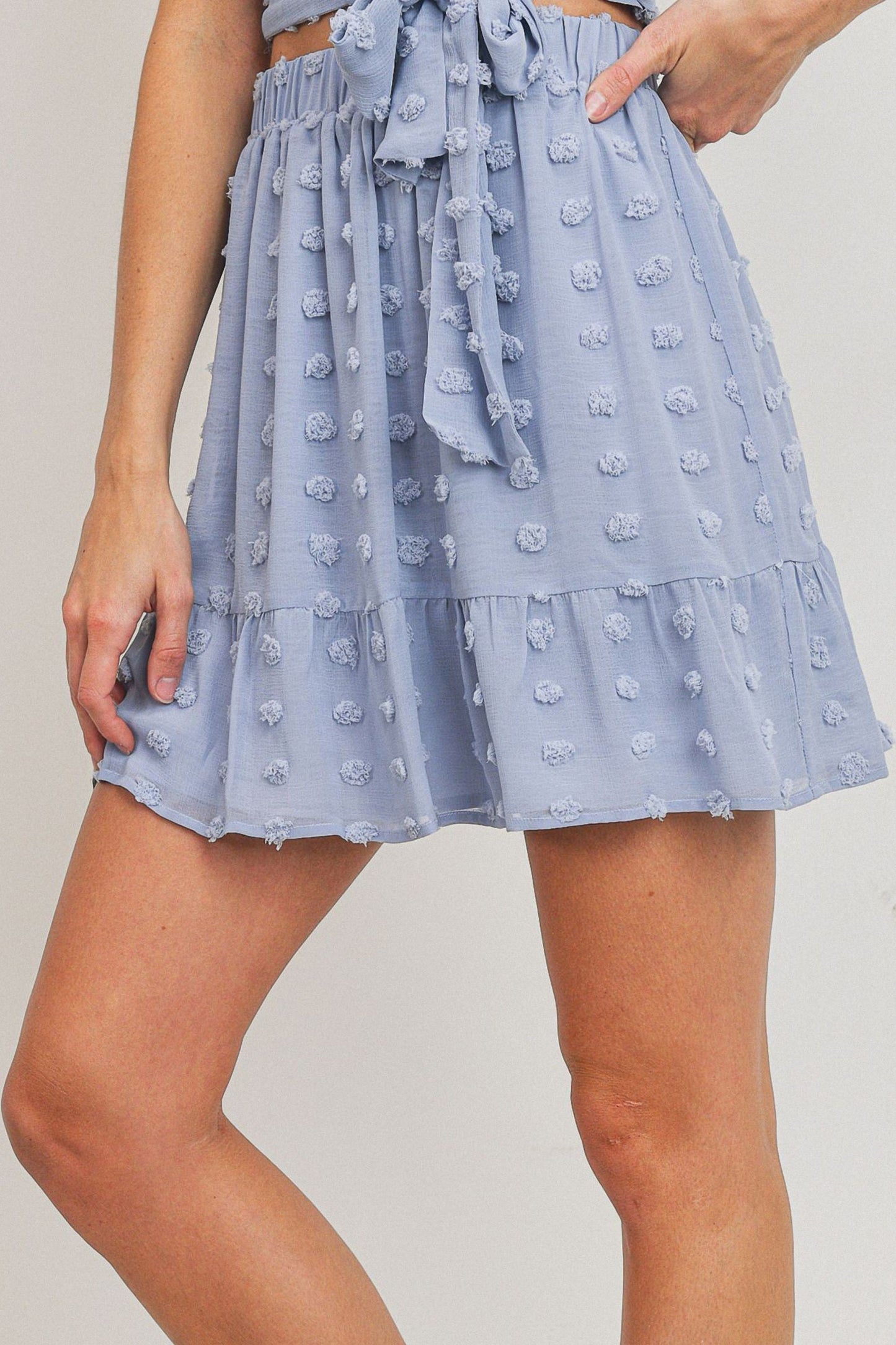 Pompom Textured Ruffle Bottom Skirt