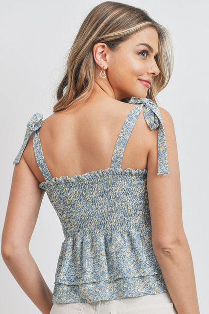 Adjustable Strap Smocked Floral Top