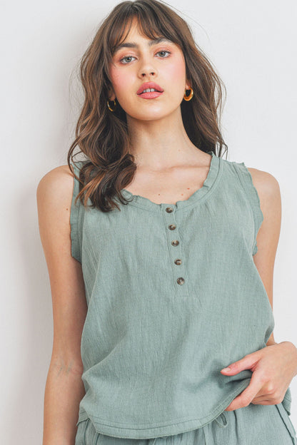 5 Button V Neck Sleeveless Top