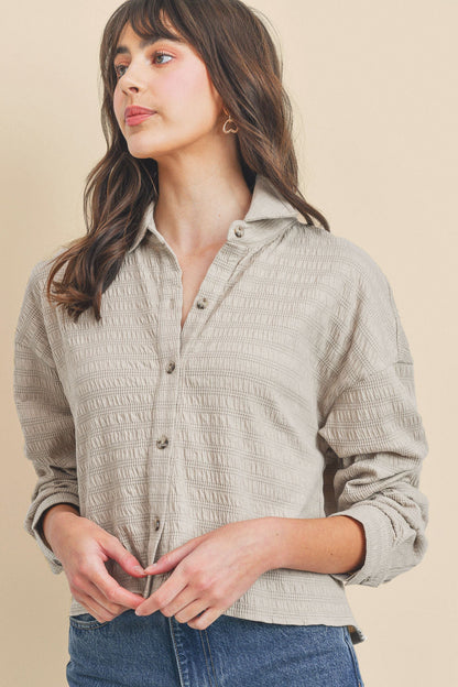 Button Down With Collar Drop Shoulder Top