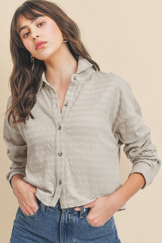 Button Down With Collar Drop Shoulder Top