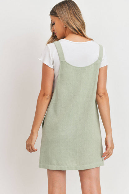 Solid Woven Fabric Overall Front Pocket Dress