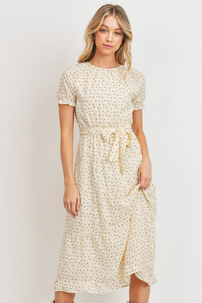 Short Sleeve Round Neck Bow Tie Dress