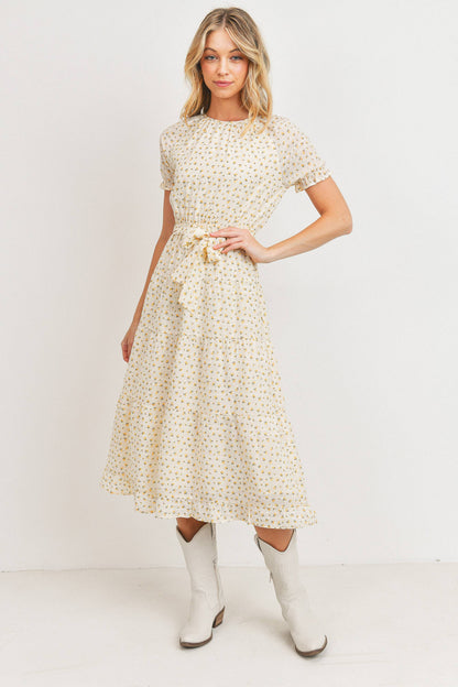 Short Sleeve Round Neck Bow Tie Dress
