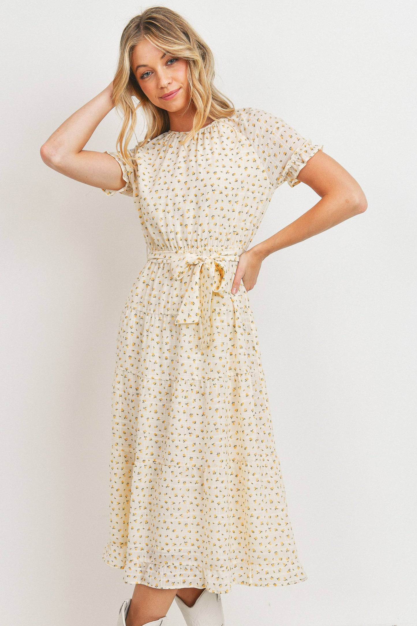 Short Sleeve Round Neck Bow Tie Dress