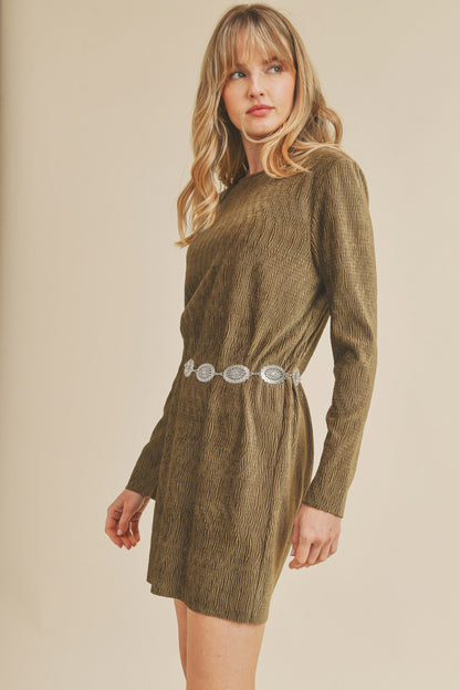 Textured Velvet Long Sleeve Dress