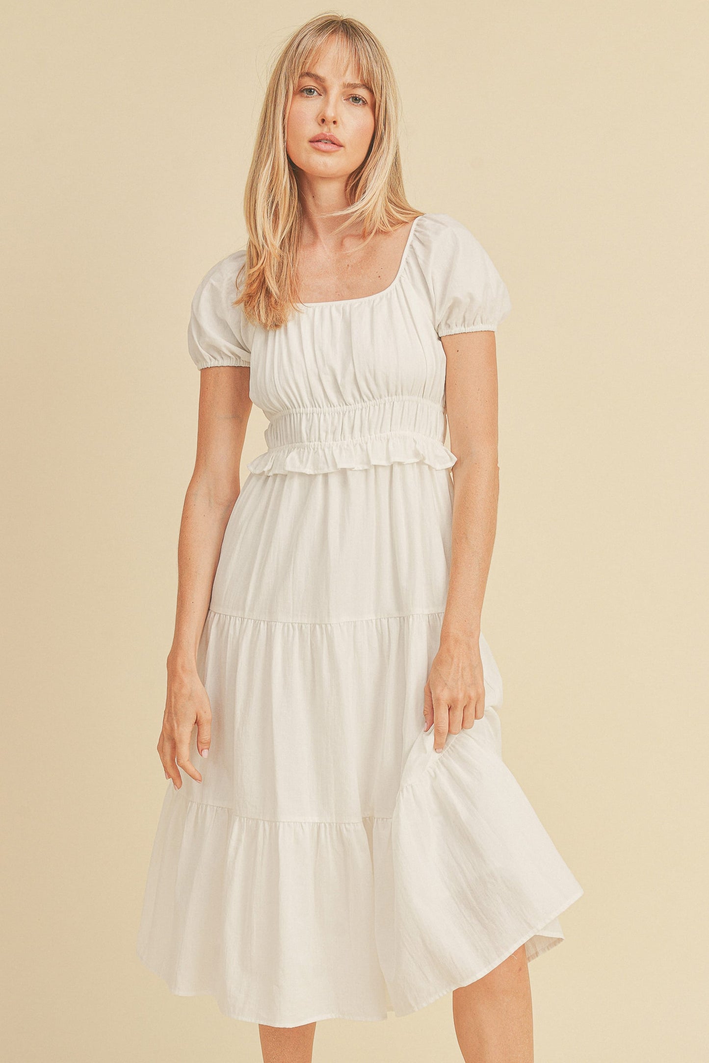 Double Elastic Waist Short Sleeve Dress