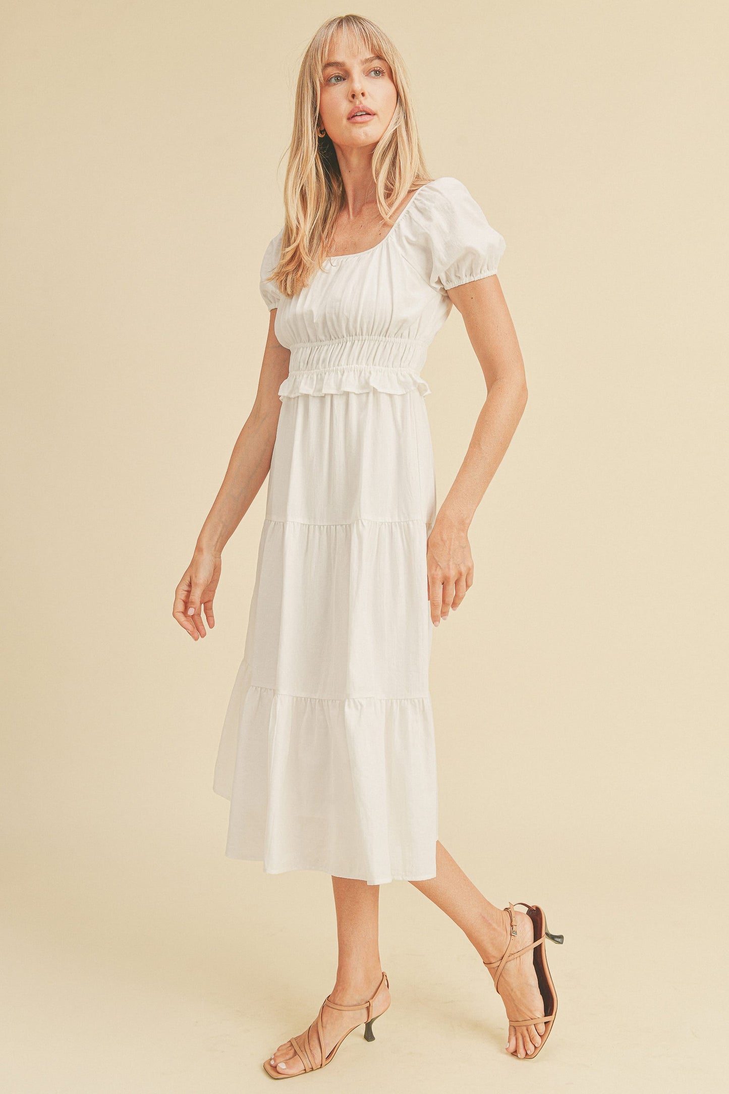 Double Elastic Waist Short Sleeve Dress
