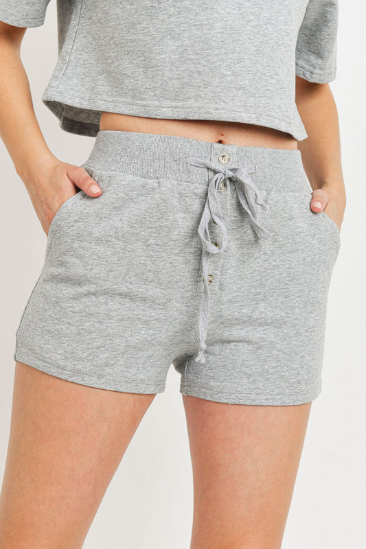 Solid French Terry Waist String With Side Pockets Shorts