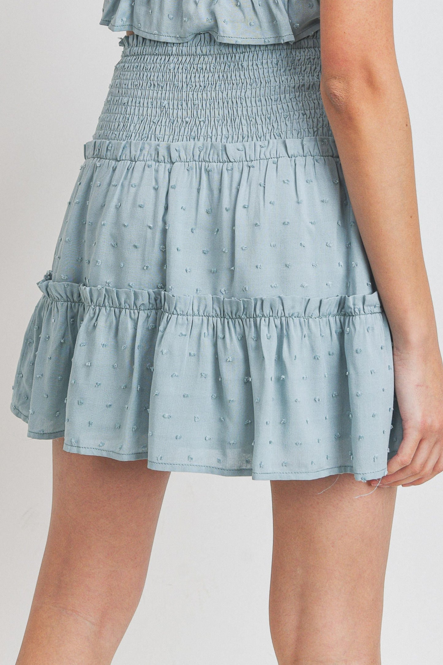 Dot Woven Fabric Smocking Waist Tiered Skirt