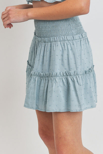 Dot Woven Fabric Smocking Waist Tiered Skirt