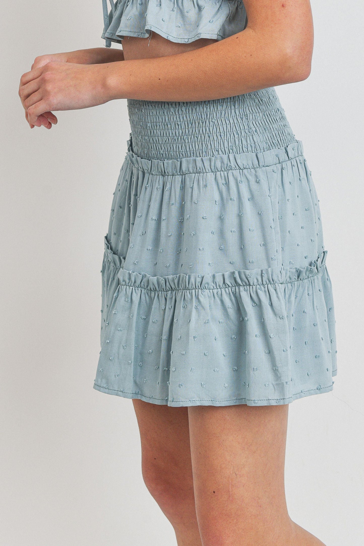 Dot Woven Fabric Smocking Waist Tiered Skirt