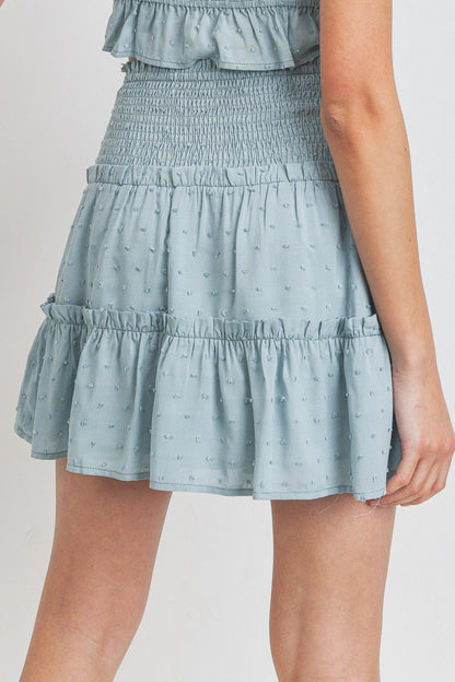 Dot Woven Fabric Smocking Waist Tiered Skirt