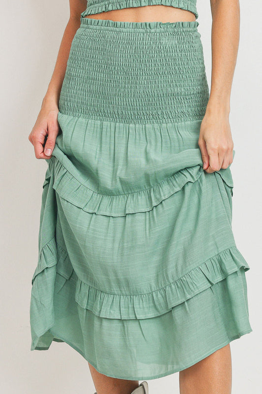 Textured Woven Fabric Smocking Tiered Skirt