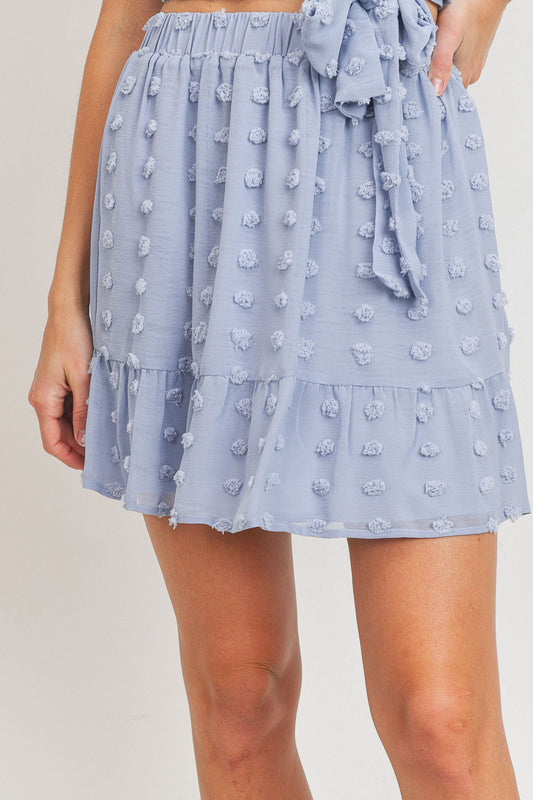 Pompom Textured Ruffle Bottom Skirt