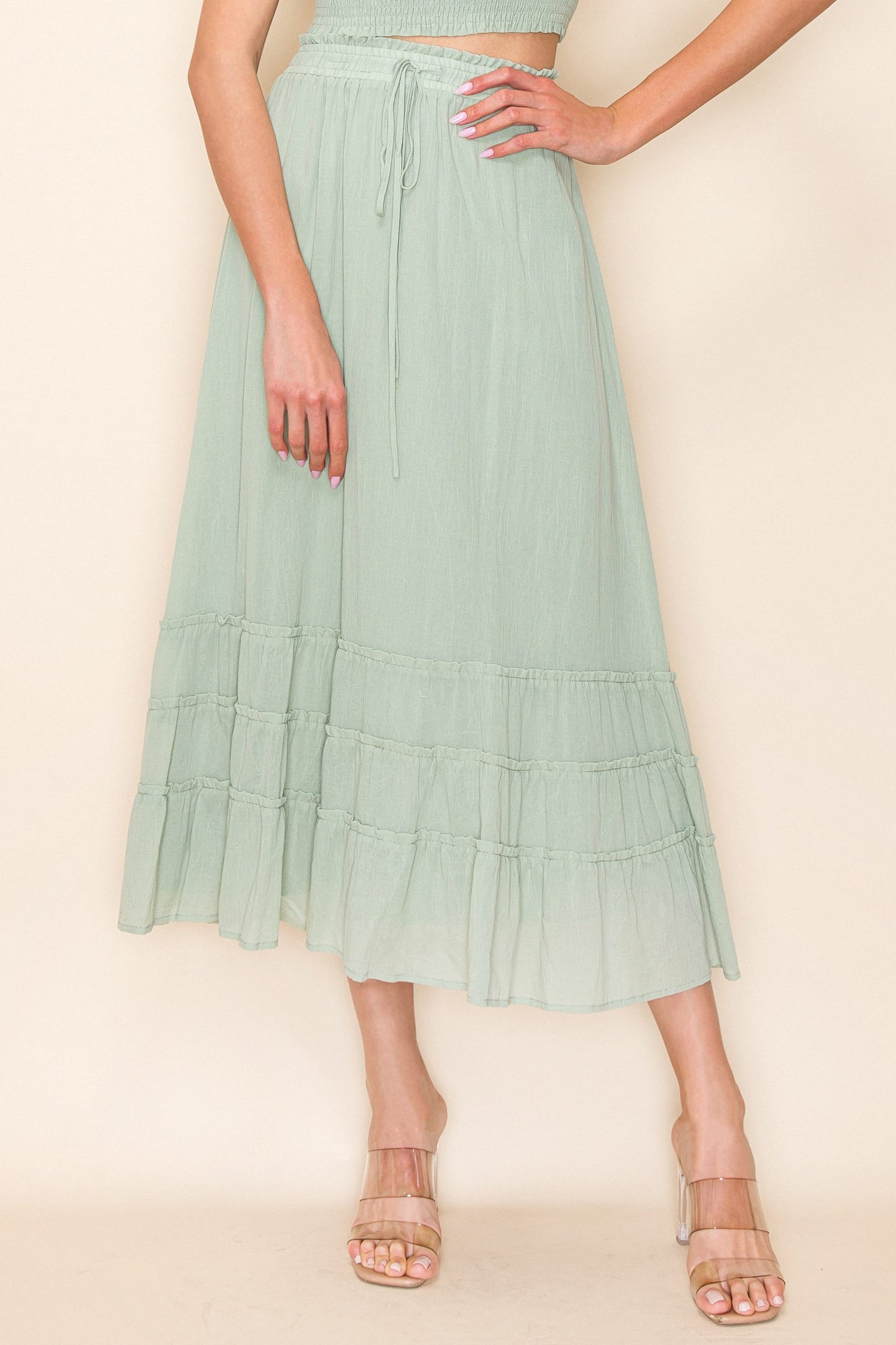 Elastic Waist Front String Skirt