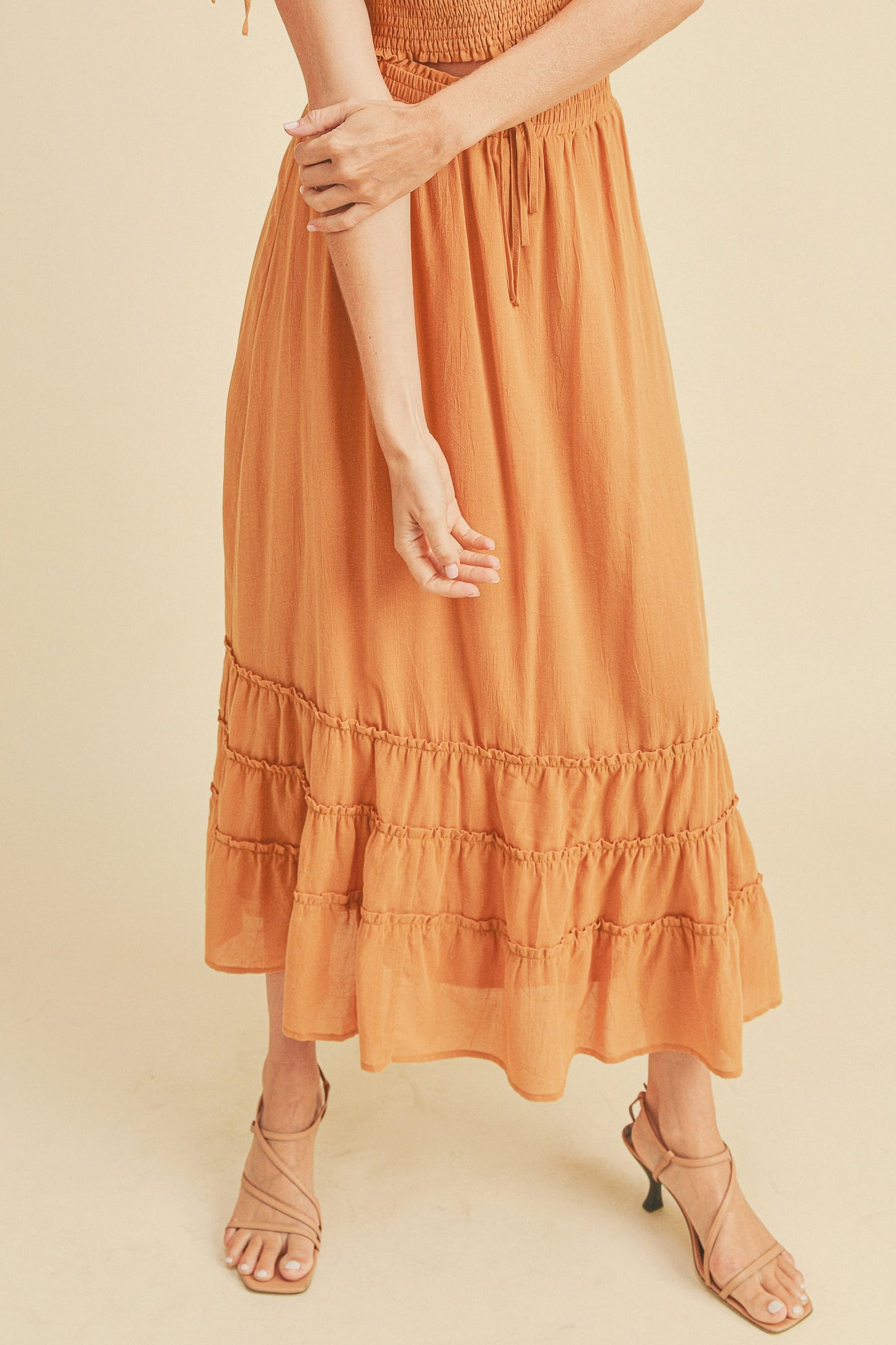 Elastic Waist Front String Skirt