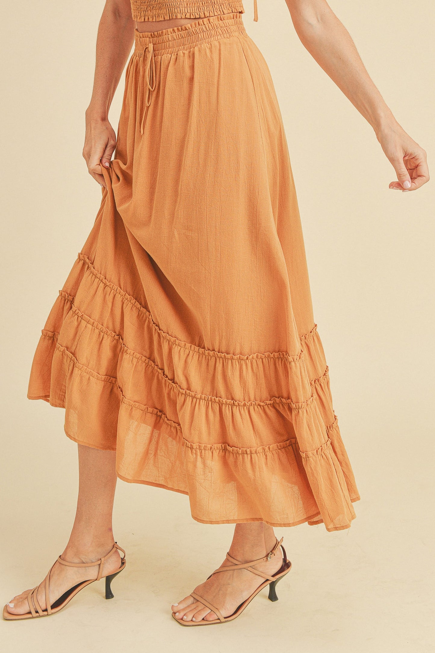 Elastic Waist Front String Skirt