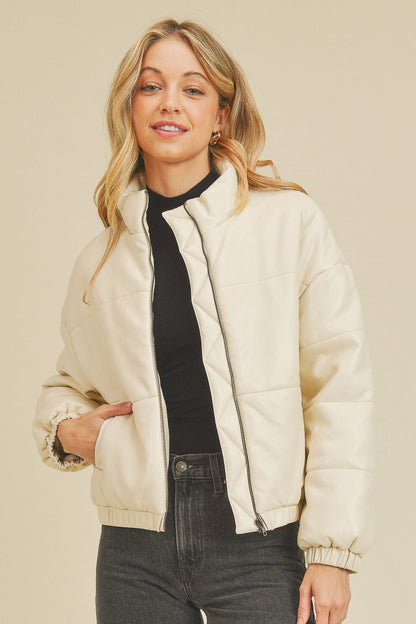 Zip-Up Leather Bomber Jacket