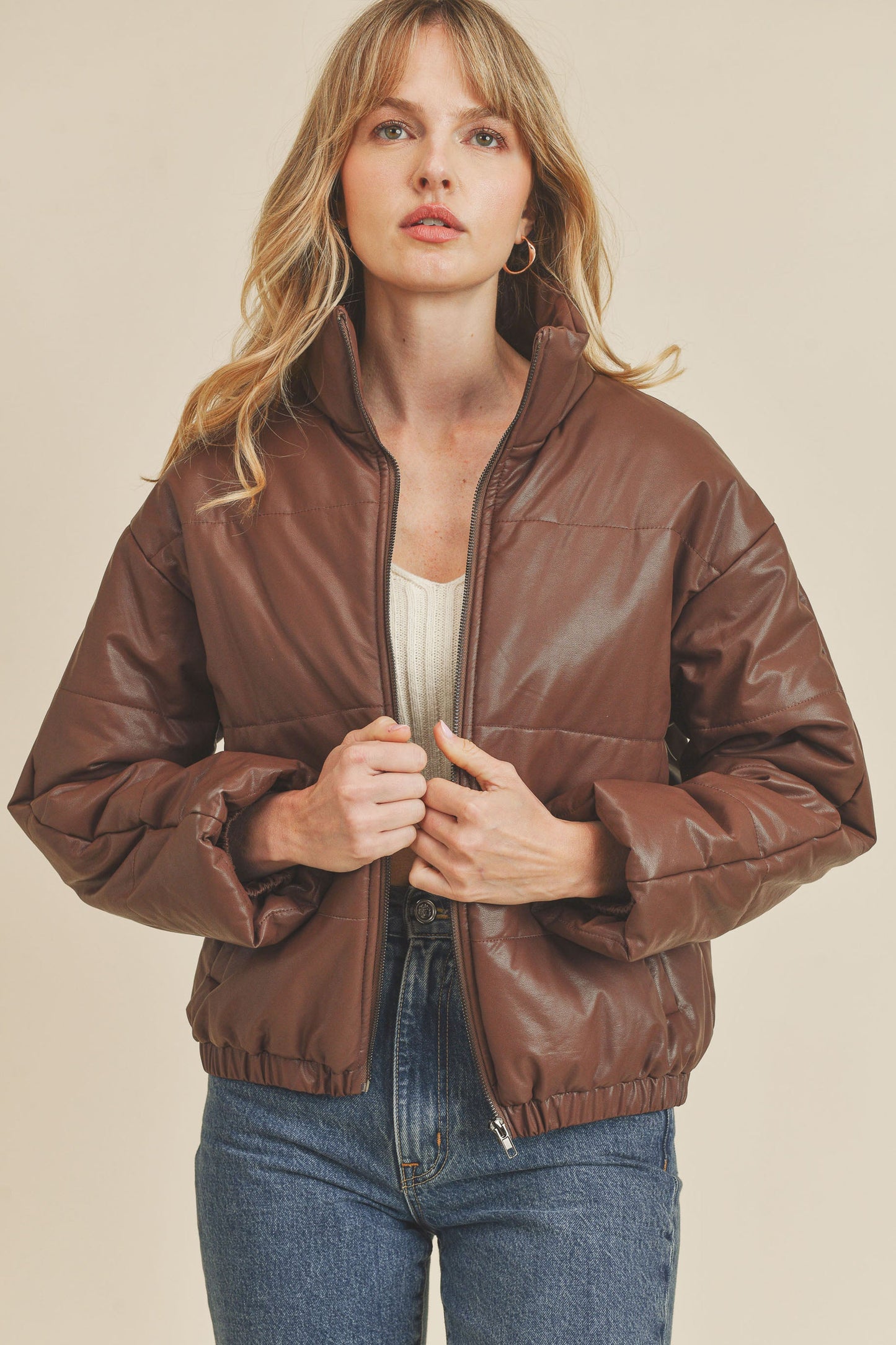 Pleather Puffer Jacket